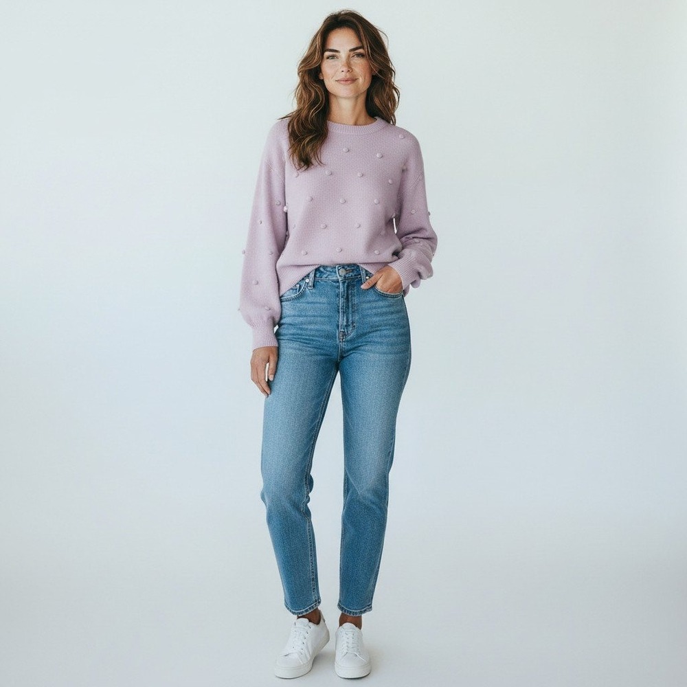 Madewell Bobble Pullover Sweater Large Lavender Merino Wool Blend Puff Sleeve